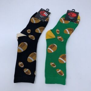 Lot of 2 U Wear Womens Sock Size 9-11 Green Black Football Novelty Crew Sock NWT